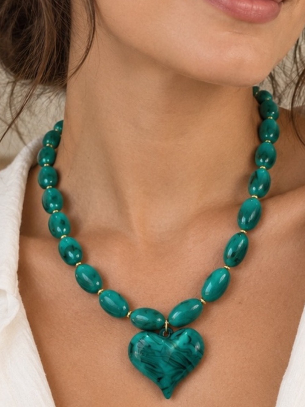 Mayamar Teal Green Heart Beaded Necklace (nwt)